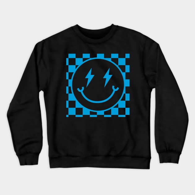 Another Cyan Electric Smiley Face Crewneck Sweatshirt by Taylor Thompson Art